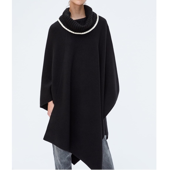 Zara Oversized Heavy Weight Knit Cape Turtle Neck Size S NEW - Picture 2 of 7